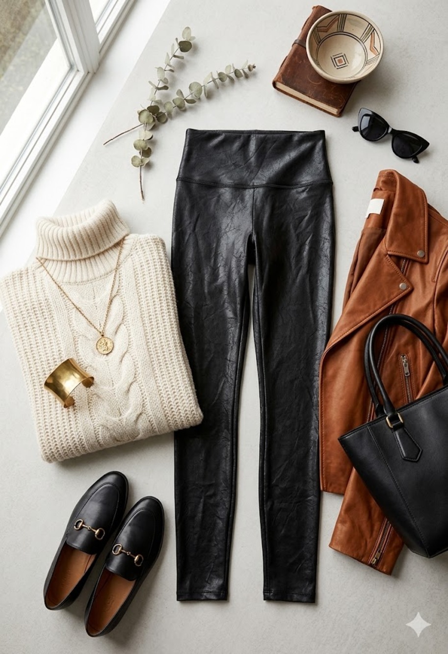 Spanx Faux Leather Leggings Black Medium High Rise Moto Chic Edgy